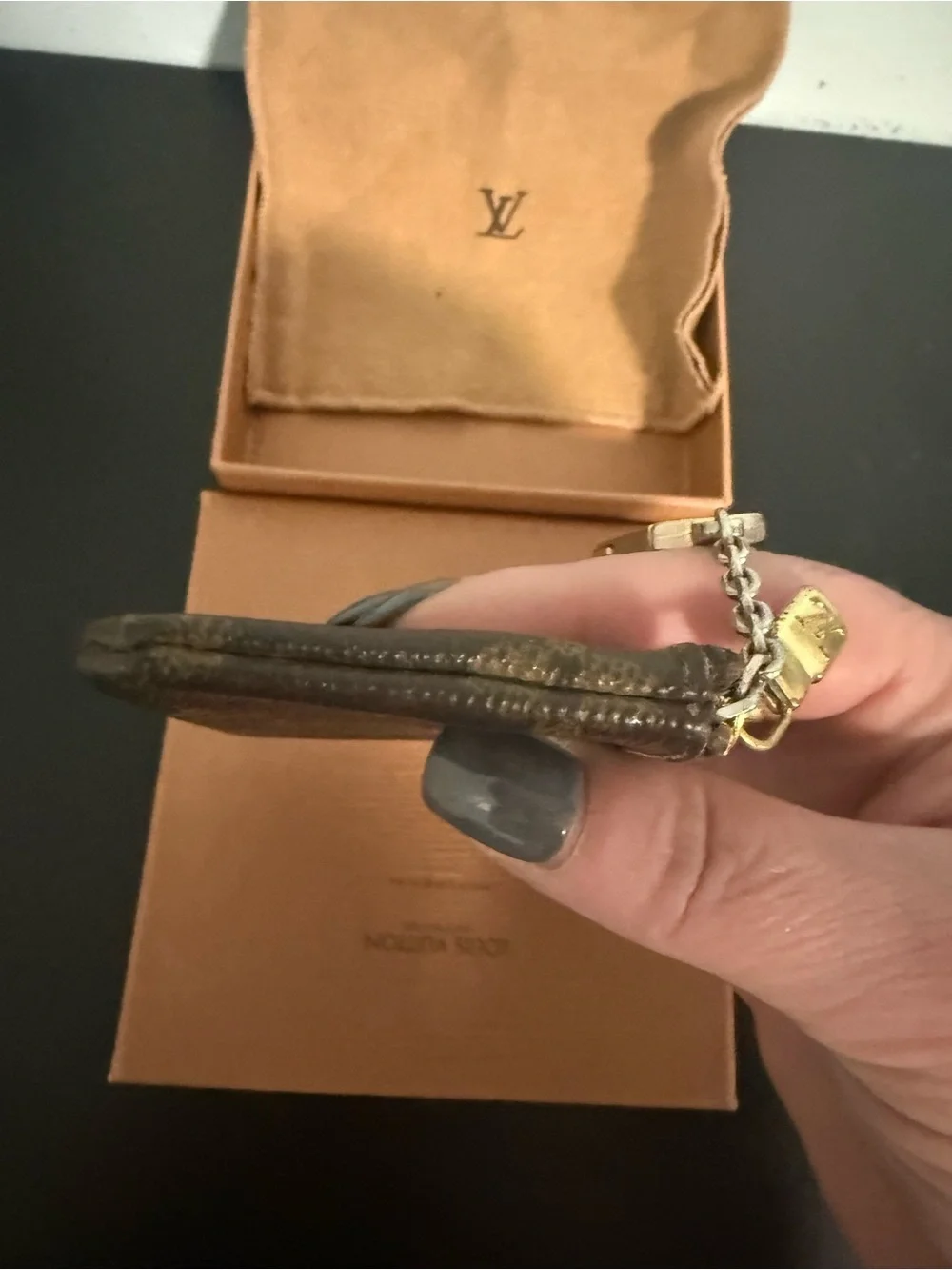 Louis Vuitton Monogram Key Pouch - Brown with Gold Monogram. Full Inclusion!